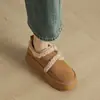 Sapatos Peludos Quentes de Veludo Estilo Preppy 4,5cm Inverno 2025 Novo Bico Redondo Solado Grosso Slip-On Sapatos Birkenstock para Mulheres