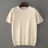 25 Suéter de Lã Pura para Outono Inicial para Homens, Manga Curta, Gola Redonda de Alta Qualidade, Camiseta Lisa, Suéter de Malha Fina para Homens Jovens e de Meia-Idade