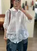 Camisa de algodón suelta bordada con encaje, estilo artístico y fresco, de un solo botón para mujer, diseño casual, top ligero