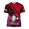 Camiseta Esportiva de Badminton com Estampa Digital 3D Moda Esportiva Casual Manga Curta Exportação Direta da Fábrica Fornecimento
