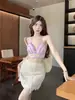 Traje de Férias Boêmio para Mulheres, Estilo Coreano, Crochê Resistente com Recortes, Cintura com Cordão, Saia Evasê Versátil