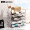 Estante de archivos para oficina, escritorio, caja de almacenamiento multicapa, transparente, A4, apilable, acabado de datos