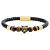 Explosiones de Amazon cabeza de animal accesorios de cobre negro esmerilado pulsera de ojo de tigre de cuero ventas directas de fábrica