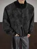Chaqueta de Cuero PU Tie-Dye Americana para Hombre Invierno Nueva Chaqueta Bomber Cleanfit Diseño de Cuello Alto