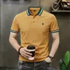 Camiseta Casual Masculina de Algodão Seda Gelada de Verão com Gola Lapela Bordada de Manga Curta/Meia Manga Masculina