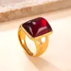 Anillo de Acero Inoxidable Nuevo Retro Transfronterizo Fundición Cuadrado Piedra Natural Anillo de Pareja Joyería de Acero de Titanio de Gama Alta Fábrica