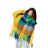 Bufanda para Mujer Otoño e Invierno Estilo Coreano Nuevo Estilo Europeo y Americano Engrosada de Moda Hilo Circular Cuadros Arcoíris Cálida para el Cuello Moda