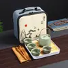 Conjunto de chá de viagem direto da fábrica Ru kiln Ge kiln cerâmica kung fu uma chaleira quatro xícaras LOGO publicitário imprimível presente atacado