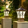 Luminária de parede movida a energia solar, luminária de poste externa, luminária de poste à prova d'água estilo europeu para portão de jardim de vila, luminária de poste estilo chinês para pátio