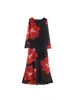 Aliexpress Wholesale Primavera Nueva Ropa de Mujer Moda Europea y Americana Elegante Estampado Floral Cuello Redondo Delgado Vestido de Manga Larga