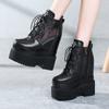 Sapatos para a Temporada de Primavera com Aumento Oculto de Altura de 16cm, Sapatos Plataforma Versáteis de Couro Genuíno para Mulheres, Sapatos Casuais com Cadarço e Solado Grosso em Malha