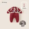 Bonsun Ropa de Año Nuevo de Invierno Ropa Engrosada para Recién Nacidos Estilo Chino Borla Mono para Niño Borde Deshilachado Mono para Bebé Niño