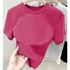 Camiseta feminina de algodão puro com design, ombro reto, manga curta, primavera/verão, estilo básico, corte slim, afina a silhueta, hot girl, gola redonda, top cinza
