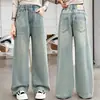 Jeans para Niñas Primavera y Otoño 2026 Estilo Nuevo Pantalones Rectos para Niños Mayores Pantalones de Pierna Ancha para Estudiantes de Secundaria Pantalones Finos de Moda