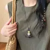 Colar com Pingente de Madeira Estilo Old Money para Mulheres, Novo Estilo Chinês de Verão Corrente Longa para Suéter Acessório Decorativo