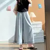 Pantalones anchos con volantes estilo coreano para mujer, nuevo modelo verano 2026, de cintura alta, pierna recta, seda helada, secado rápido, holgados, casual