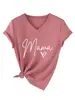 Camiseta básica de manga corta con estampado de letras 'mama' y corazón, cuello en V, estilo europeo, simple y elegante, para mujer, de eBay Amazon