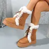 2026 Novo E-commerce Transfronteiriço Mais Veludo Cadarço Tamanho Grande Peludo Meia-panturrilha Sapatos de Algodão Feminino Inverno Quente Solado Grosso Botas de Neve