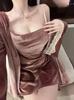 Ropa interior sexy nítida de noche traje de pijama francés de terciopelo dorado sexy nuevo atuendo casero holgado camisón exterior pijama