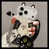 Cordón de orejas de gato negro adecuado para funda de teléfono Apple 16 Pro Max, iPhone 17 silicona, 15 lindo, 14 doble soporte