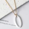 Pingente Oval de Aço Inoxidável Zircônia Cerâmica Espacial Aço Titânio Ouro Colar Feminino Corrente Clavicular Ajustável