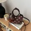 Bolso de Mano Vintage de Ante con Lunares 2026 para Mujer, Bolso Tote con Anillo Redondo, Bolso de Hombro y Cruzado Versátil
