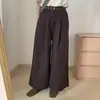 Design de Listras Verticais Estilo Coreano, Calça Casual Elegante e Simples de Pernas Retas para Mulheres, Novo Modelo de Primavera, Calça Versátil de Pernas Largas na Cor Damasco