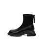 Botas de Couro Macio com Solado Grosso para Mulheres para Aumentar a Altura e Emagrecer Outono e Inverno 2025 Botas Curtas de Algodão Duplo Salto Grosso Elásticas Botas Slim