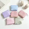 Porta-moedas pequeno de tecido xadrez, bolsa com zíper e chaveiro multicolorida, bolsa para guardar fones de ouvido e moedas, pequeno presente para meninas