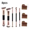 Set de 5 Brochas de Maquillaje Doble Cara Transfronterizo, Brocha para Base y Rubor, Brocha de Contorno de Tres Colores con Cerdas Suaves, Brocha para Polvo Suelto, Herramientas de Belleza de Comercio Exterior