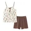 Pijama de shorts tipo camisola de dos bolsillos, algodón puro, conjunto de dos piezas para estar en casa, se puede usar para salir, moderno, popular