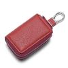 Estampado Rayado Natural Piel Suave Doble Capa Cremallera Multifuncional Estuche para Llaves de Coche Doble Bolsillo Llavero Funda de Piel para Llaves