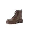 Botas Martin Casuales Retro Desgastadas Puntera Redonda Suela Gruesa Con Cordones Cierre Lateral Cremallera Estilo Británico Botas de Trabajo 2025 Otoño Piel de Vaca