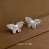 Pendiente de Mariposa con Circonita Microengastada Estilo Lujo Ligero de Moda Perla Dulce Fresca Pendiente de Tachuela para Mujer Elegante Simple para el Trabajo de Fábrica