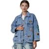 Chaqueta de Mezclilla Estampada para Mujer Jiajun Cross-Border Primavera y Otoño Chaqueta Versátil Holgada Ajustada de Manga Larga Ropa en Stock