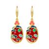 Pendientes de oro con diseño de nicho de estilo nacional para mujer, originales, retro, de moda nacional, nuevos, con esmalte chino, método antiguo Xiangyun, pendientes que combinan con todo.