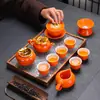Set de Regalo Estilo Chino: Juego de Té Kung Fu con Temática de Caqui con Tetera y Gaiwan, Juego de Caja de Regalo Cerámica para el Hogar