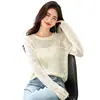 Suéter de punto holgado con cuello redondo, mangas largas huecas, adelgazante, para mujer