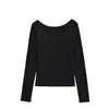Top sexy justo de ombro a ombro puramente desejável para mulheres, camiseta simples de manga comprida estilo americano, blusa básica de ombro a ombro estilo coreano atacado