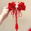 Grampo de Cabelo Laço Acessório de Cabelo para Meninas, Presilha de Cabelo Vermelha para Trás da Cabeça, Grampo de Cabelo de Ano Novo para Meninas, Ornamento de Cabelo de Fita Infantil
