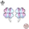 Aifule original azul rosa colorido gradiente trevo brincos de pino s925 prata esterlina banhado a platina joias brincos femininos atacado
