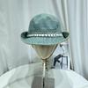 Sombrero de pescador de mezclilla de estilo coreano con correa de letras a la moda para hombre y mujer, sombrero de cubo retro para primavera y verano, sombrero de montañismo con protección solar para exteriores