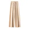 Pantalones de lana gruesa de pierna ancha adelgazantes de talla grande para mujer, otoño e invierno, de cintura alta, corte holgado, pantalones largos de cachemira hasta el suelo