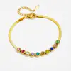 Pulsera Sencilla Estilo Ins Europeo y Americano para Mujer Acero Inoxidable Zirconia de Colores Cadena de Hoja Plana Personalizada Joyería de Mano de Acero de Titanio Venta al por Mayor Ins