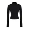 Camiseta de Manga Larga con Cuello Alto y Ajuste Delgado de Tencel para Mujer, Nuevo Top Corto Elegante de Base Adelgazante de Cintura Alta