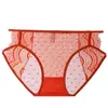 Bragas Sexys de Encaje Satén Rojas Estilo Francés para Mujer, de Tiro Bajo con Cortes Laterales, Abertura Alta, Tirantes Finos, Bragas de Malla Triangular Ligeramente Transparentes para Mujer