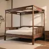 Cama con Marco de Nogal Negro Estilo Canción Villa Lujo Ligero Cama con Dosel Doble Estilo Mediados de Siglo Cama Escalonada