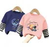 Camiseta de manga longa de algodão puro para meninos, primavera e outono, blusa de outono infantil, novo modelo 2026, base falsa de duas peças para crianças maiores
