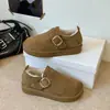 Suela gruesa, tacón cubierto, zapatos cálidos, hermosos zapatos de algodón Invierno 2026, zapatos posparto, sin cordones, modernos, felpa Radga, hebilla, mujer