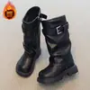 Botas Largas de Estilo Coreano para Niñas con Forro Polar 2026 Otoño/Invierno Nuevas Llegadas Botas de Montar para Niños Botas Martin de Suela Gruesa Botas de Algodón Grandes Versátiles